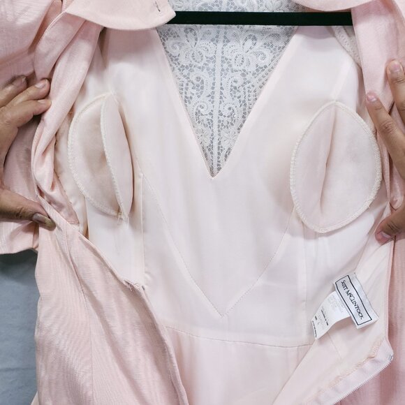 Vintage 80s Scott McClintock Pink Lace Sequin Skirt Suit Dress 4 Peplum Formal - Picture 14 of 16